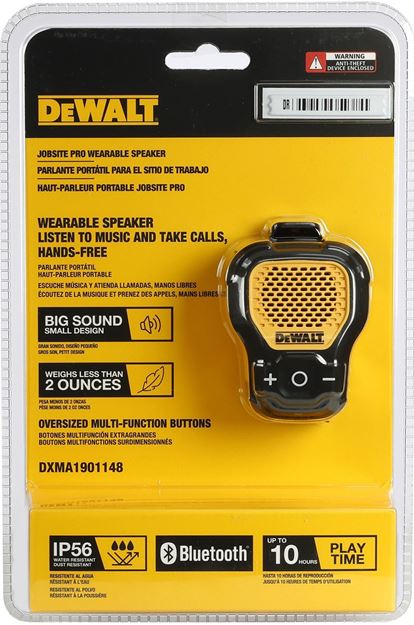  DEWALT Wearable Bluetooth Speaker — Magnetic Clip-On Wireless  Jobsite Pro Water-Resistant Portable Speaker — Built-in Mic for Hands-Free  Music and Calls,Black : Electronics